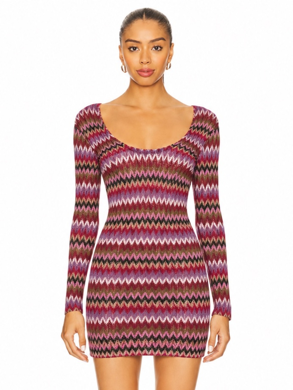 Lovers + Friends Fitted Zigzag Knit Mini Dress - Pink Multi
